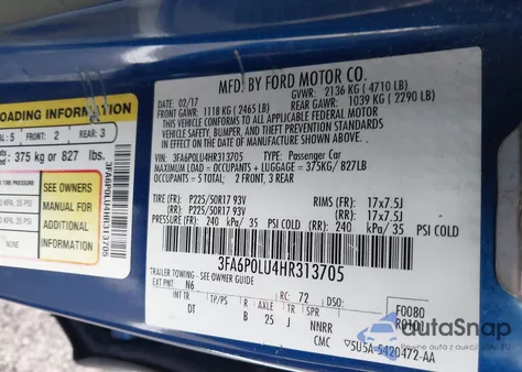 2017 Ford Fusion Hybrid Se из США, поврежденный, VIN 3FA6P0LU4HR313705